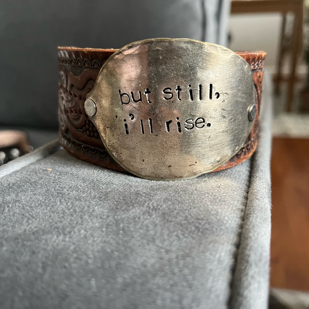 Handmade vintage silver spoon leather cuff